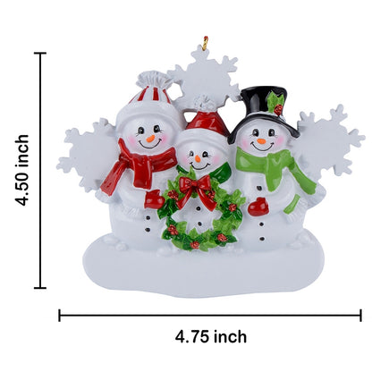 Personalized Snowflake Snowman Family of 3 Christmas Ornament