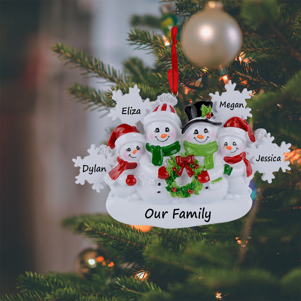 Personalized Snowflake Snowman Family of 4 Christmas Ornament