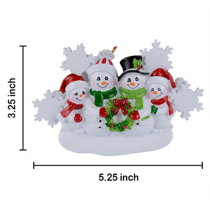 Personalized Snowflake Snowman Family of 4 Christmas Ornament