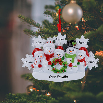 Personalized Snowflake Snowman Family of 5 Christmas Ornament