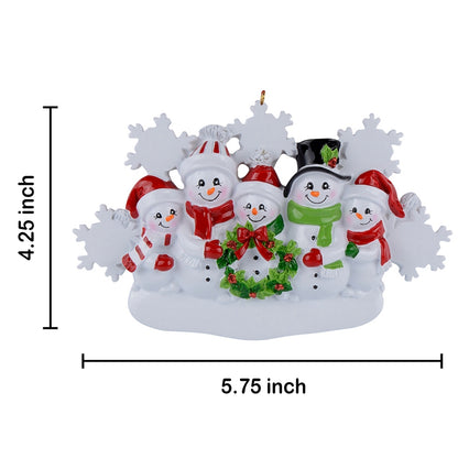 Personalized Snowflake Snowman Family of 5 Christmas Ornament