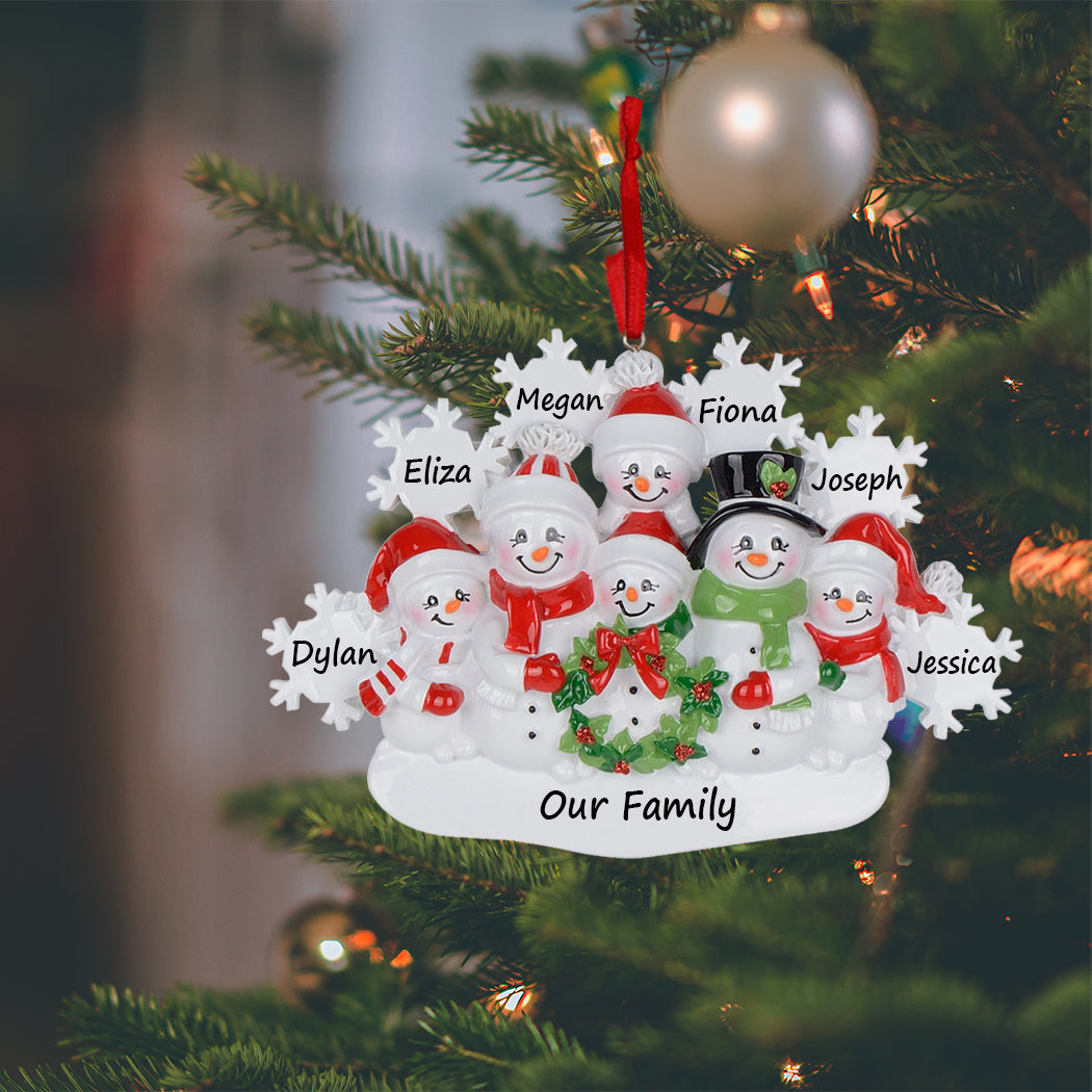 Personalized Snowflake Snowman Family of 6 Christmas Ornament