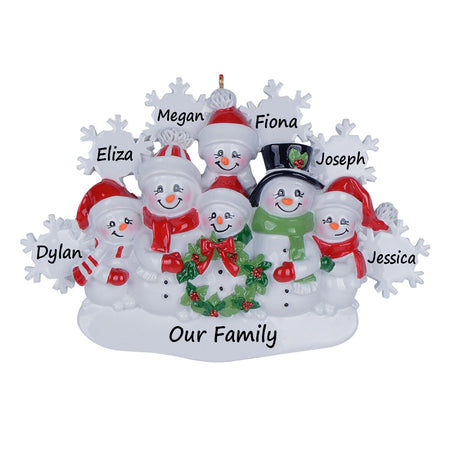 Personalized Snowflake Snowman Family of 6 Christmas Ornament
