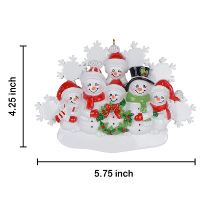 Personalized Snowflake Snowman Family of 6 Christmas Ornament