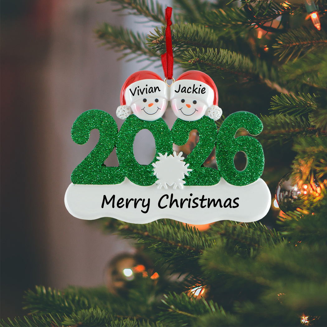 2026 Personalized Snowman Family of 2 Christmas Ornament