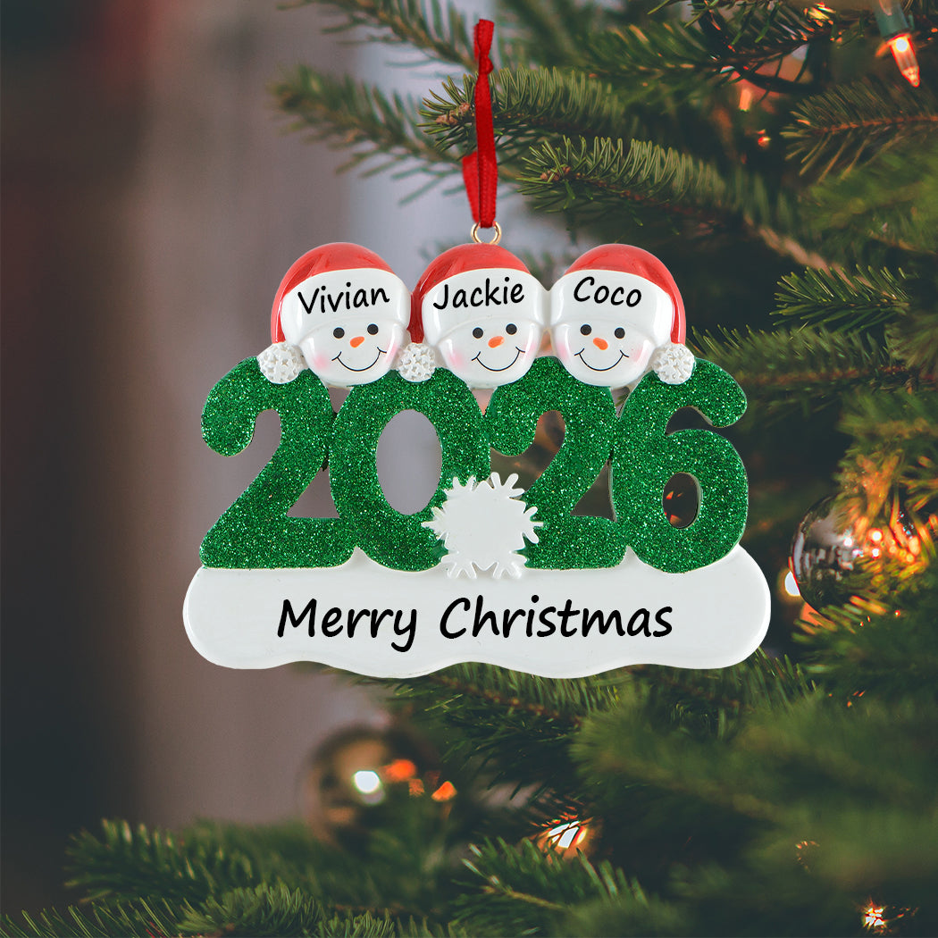 2026 Personalized Snowman Family of 3 Christmas Ornament