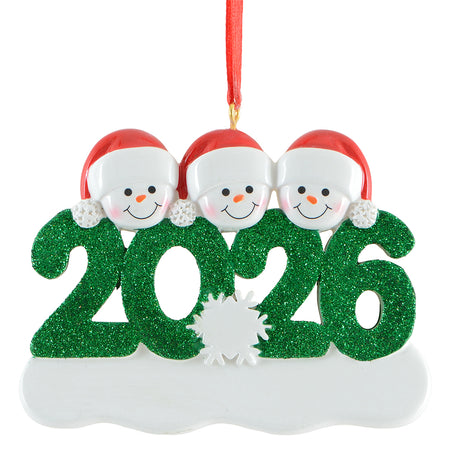 2026 Personalized Snowman Family of 3 Christmas Ornament