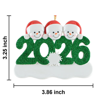 2026 Personalized Snowman Family of 3 Christmas Ornament