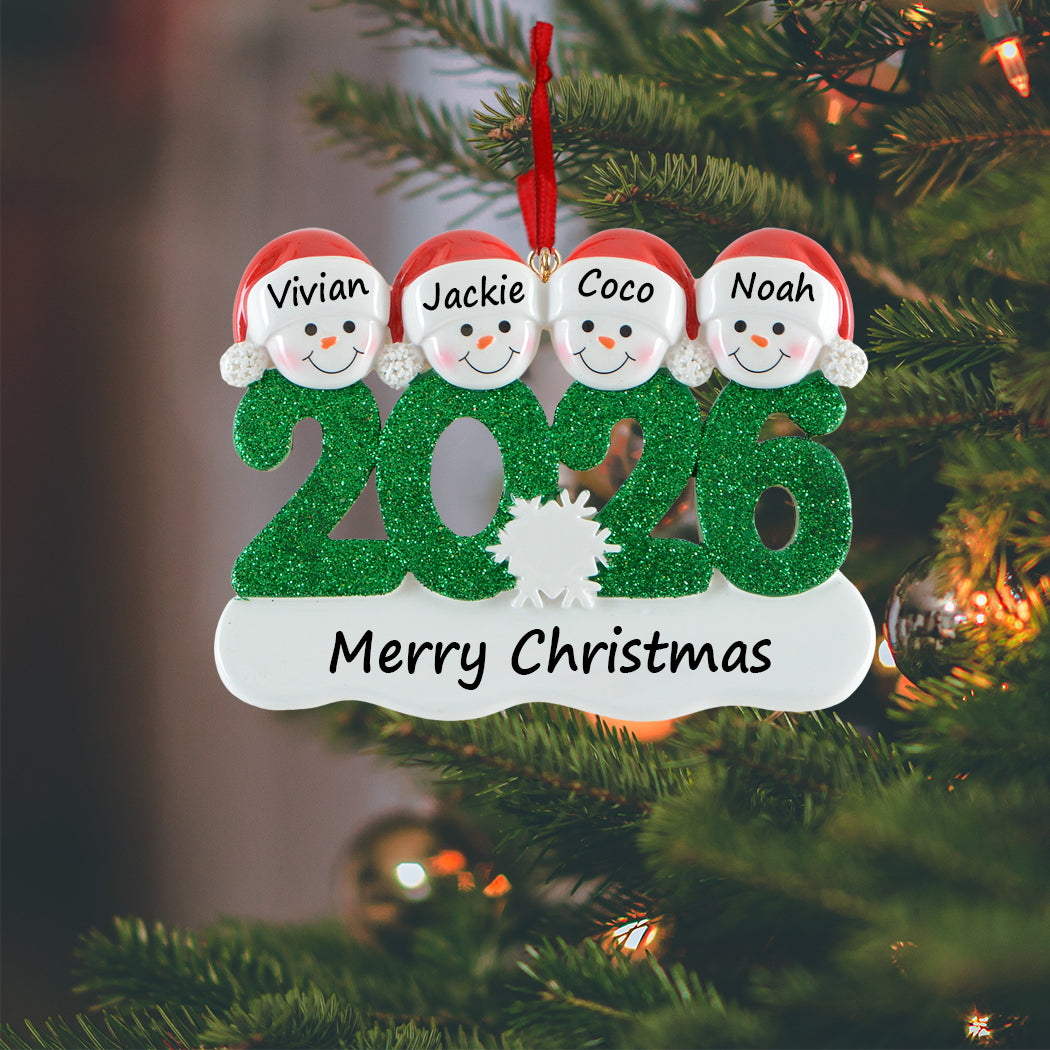 2026 Personalized Snowman Family of 4 Christmas Ornament