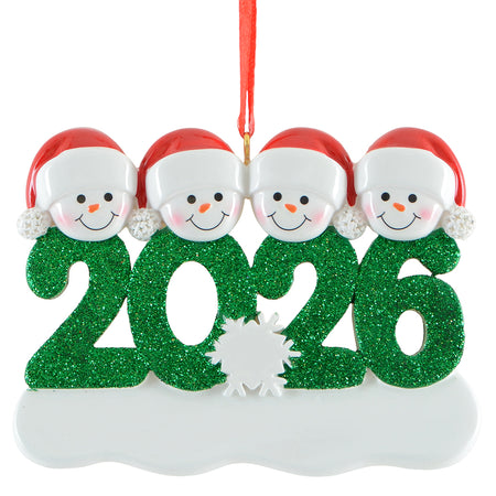 2026 Personalized Snowman Family of 4 Christmas Ornament