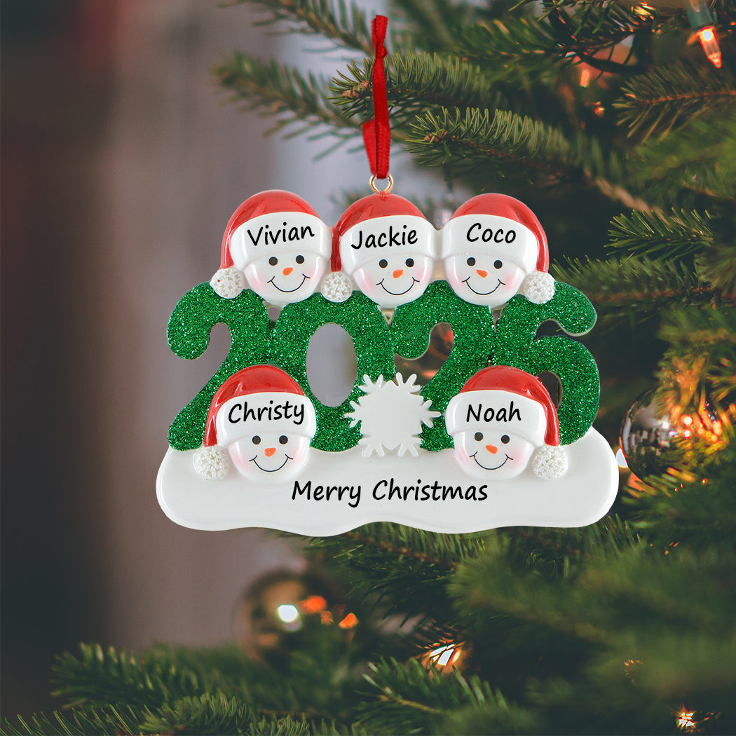 2026 Personalized Snowman Family of 5 Christmas Ornament