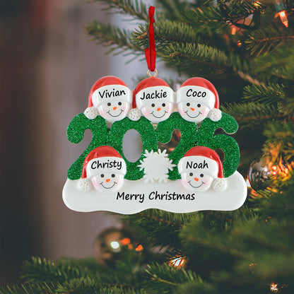 2026 Personalized Snowman Family of 5 Christmas Ornament