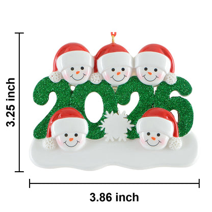 2026 Personalized Snowman Family of 5 Christmas Ornament