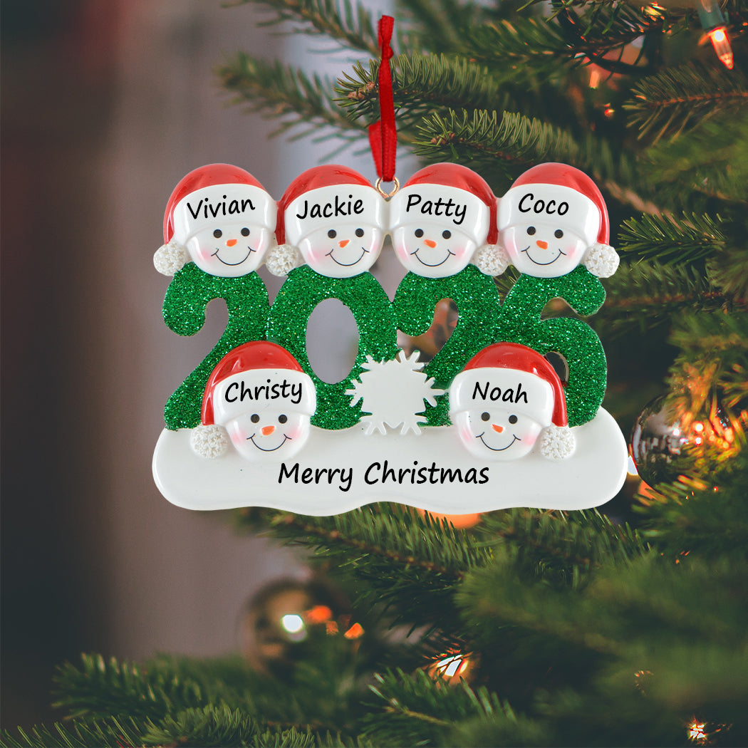 2026 Personalized Snowman Family of 6 Christmas Ornament