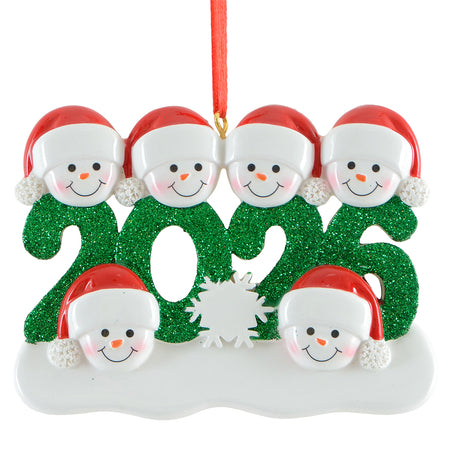 2026 Personalized Snowman Family of 6 Christmas Ornament