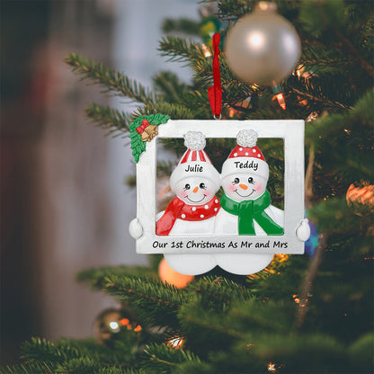 Personalized Snowman Family of 2 Photo Frame Christmas Ornament