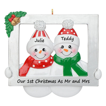 Personalized Snowman Family of 2 Photo Frame Christmas Ornament
