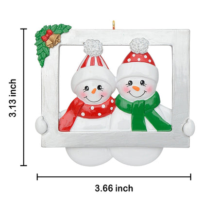 Personalized Snowman Family of 2 Photo Frame Christmas Ornament