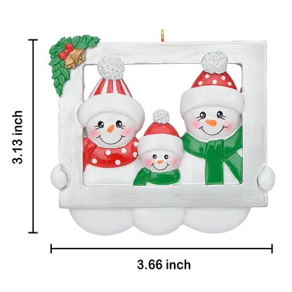 Personalized Snowman Family of 3 Photo Frame Christmas Ornament