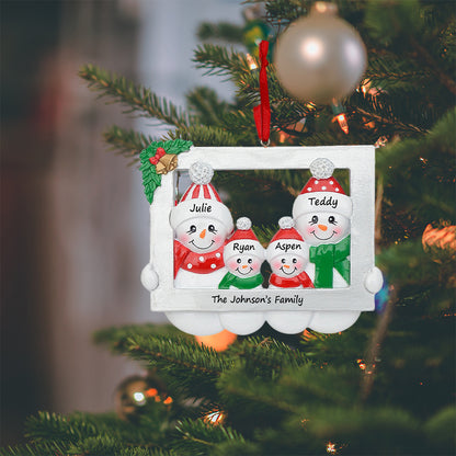 Personalized Snowman Family of 4 Photo Frame Christmas Ornament