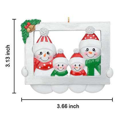 Personalized Snowman Family of 4 Photo Frame Christmas Ornament