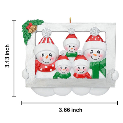 Personalized Snowman Family of 5 Photo Frame Christmas Ornament