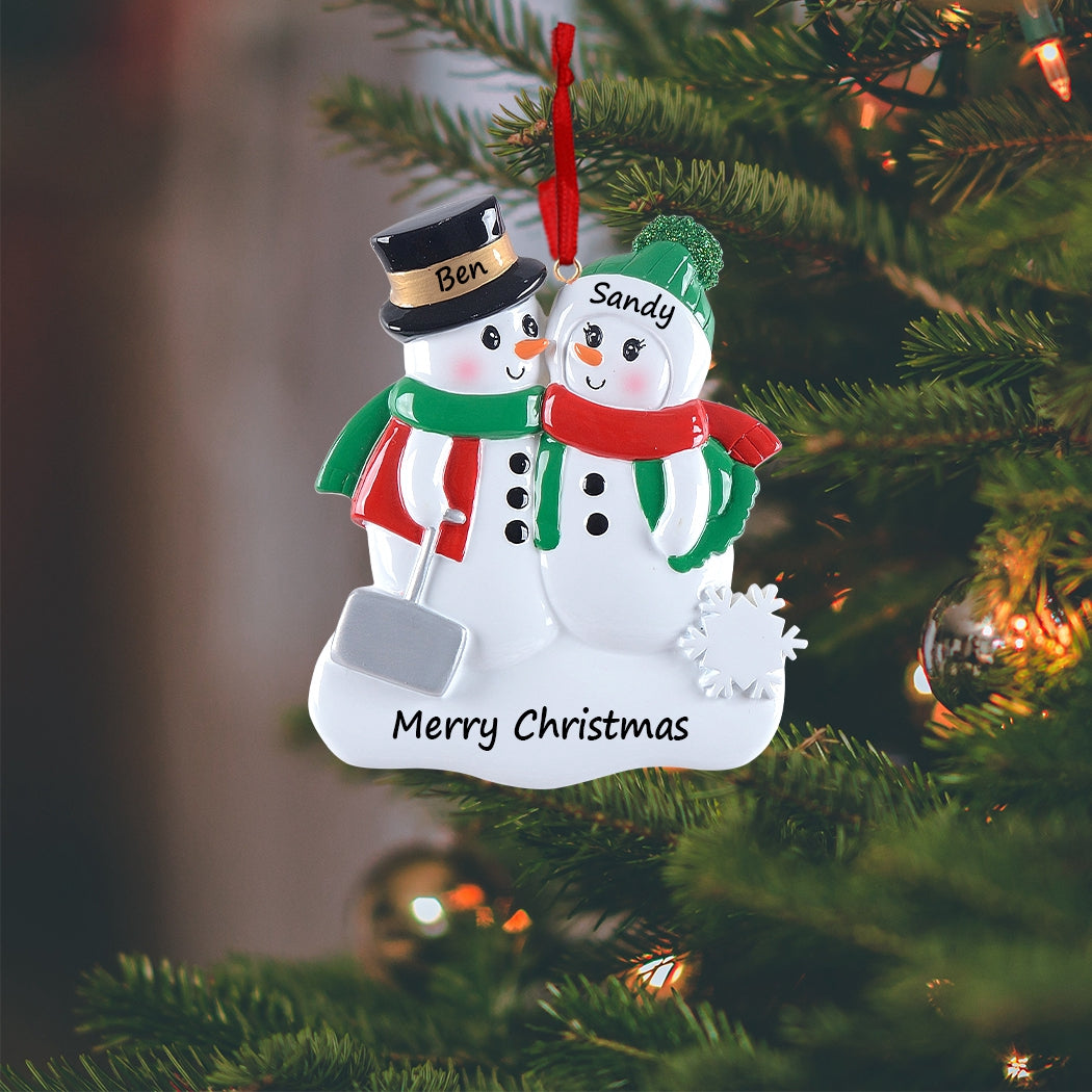 Personalized Snowman with Shovel Family of 2 Christmas Ornament