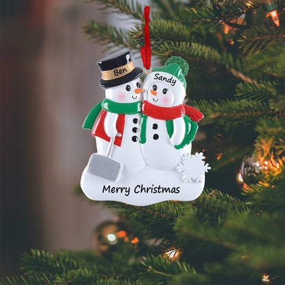 Personalized Snowman with Shovel Family of 2 Christmas Ornament