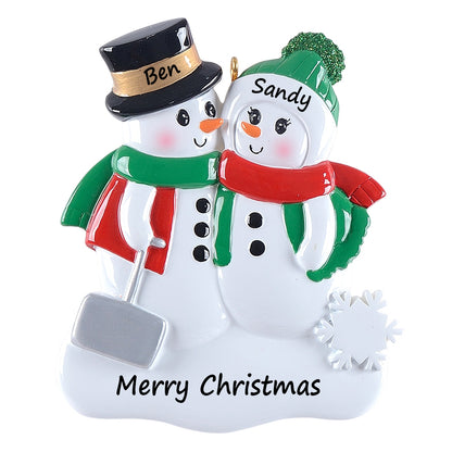 Personalized Snowman with Shovel Family of 2 Christmas Ornament