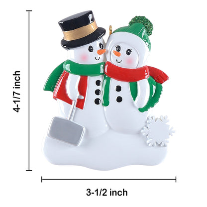 Personalized Snowman with Shovel Family of 2 Christmas Ornament