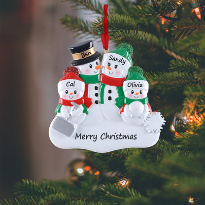 Personalized Snowman with Shovel Family of 4 Christmas Ornament