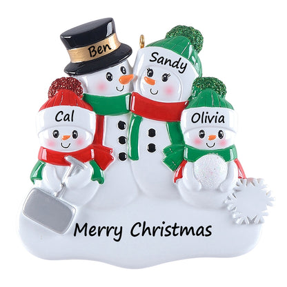 Personalized Snowman with Shovel Family of 4 Christmas Ornament