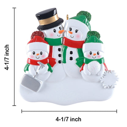 Personalized Snowman with Shovel Family of 4 Christmas Ornament