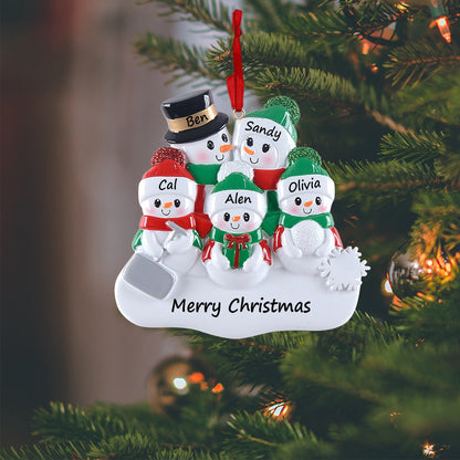 Personalized Snowman with Shovel Family of 5 Christmas Ornament