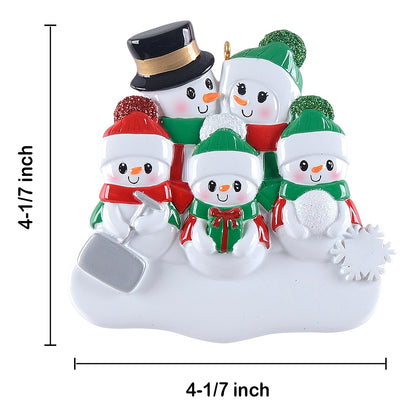 Personalized Snowman with Shovel Family of 5 Christmas Ornament