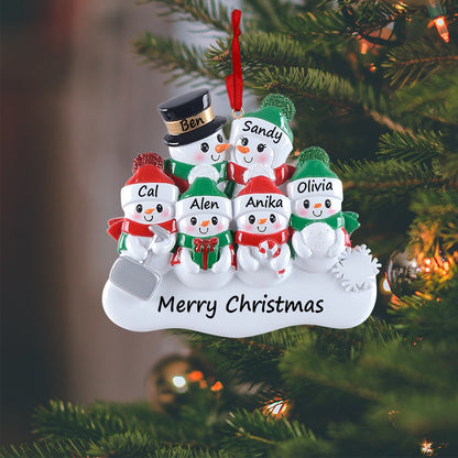 Personalized Snowman with Shovel Family of 6 Christmas Ornament