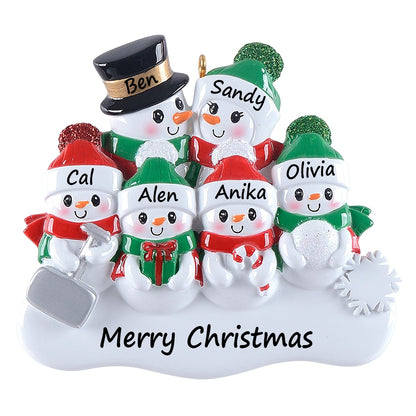 Personalized Snowman with Shovel Family of 6 Christmas Ornament