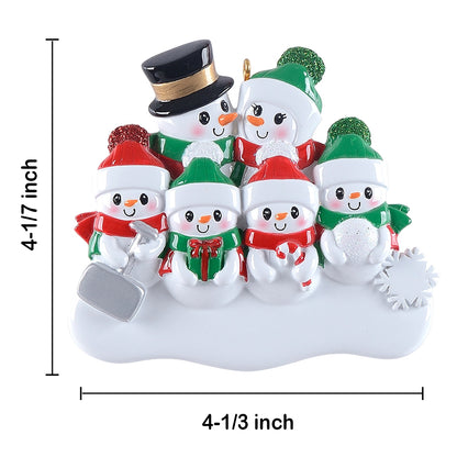 Personalized Snowman with Shovel Family of 6 Christmas Ornament