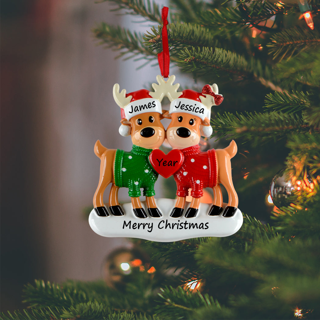 Personalized Christmas Sweater Reindeer Family of 2 Ornament