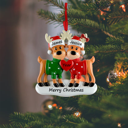 Personalized Christmas Sweater Reindeer Family of 2 Ornament