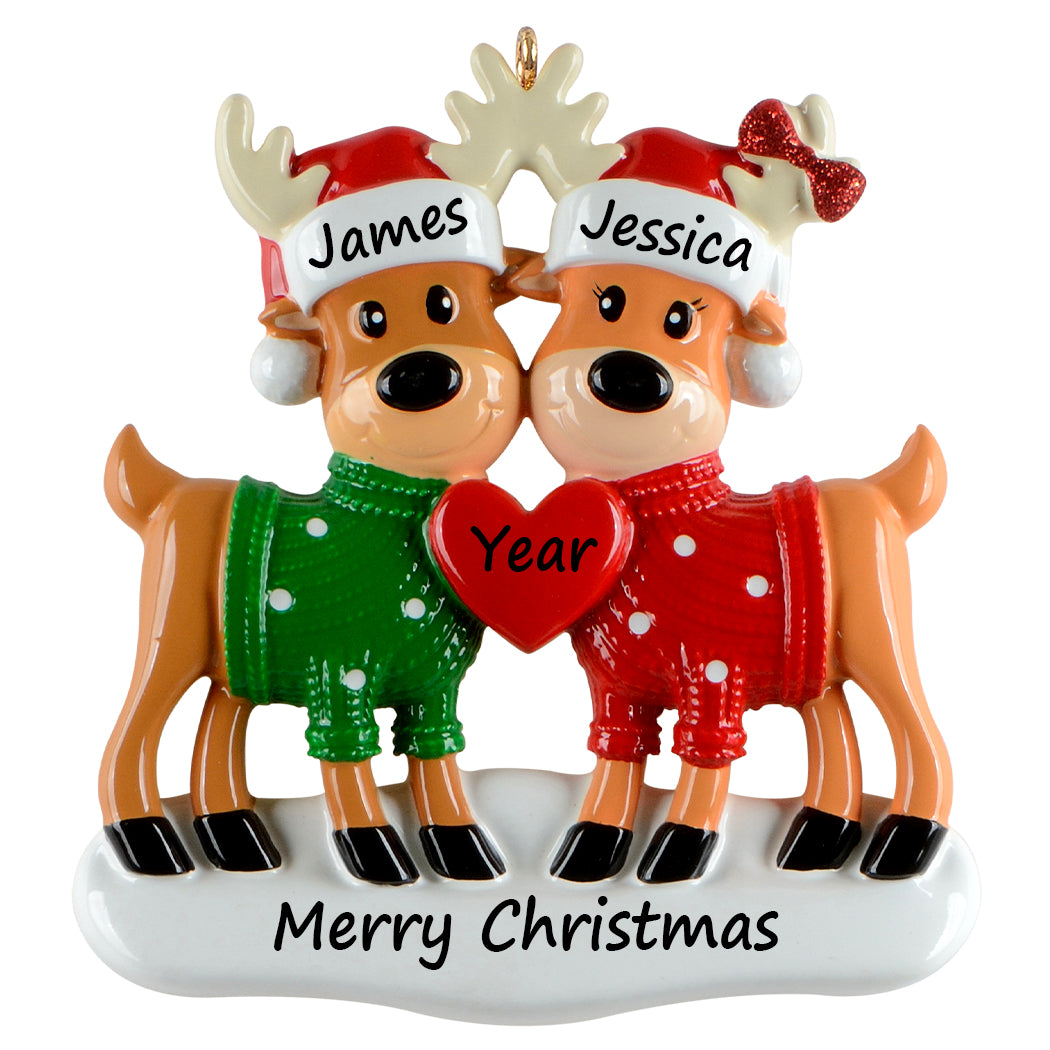 Personalized Christmas Sweater Reindeer Family of 2 Ornament