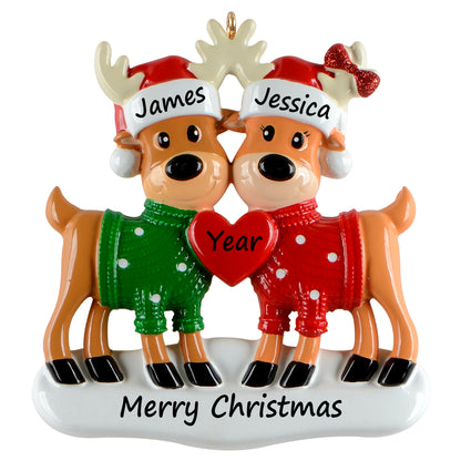 Personalized Christmas Sweater Reindeer Family of 2 Ornament