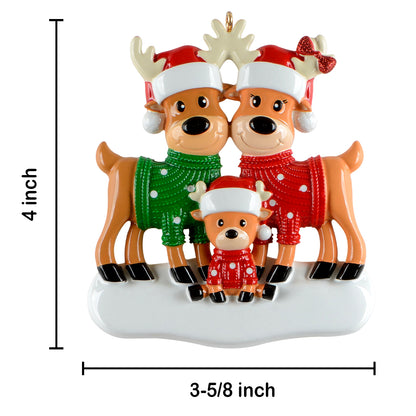 Personalized Christmas Sweater Reindeer Family of 3 Ornament