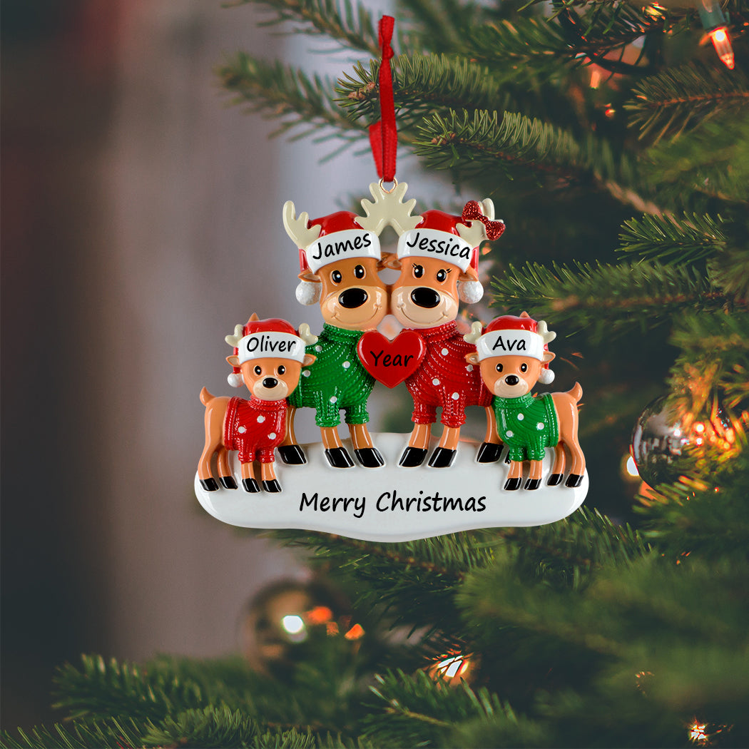Personalized Christmas Sweater Reindeer Family of 4 Ornament