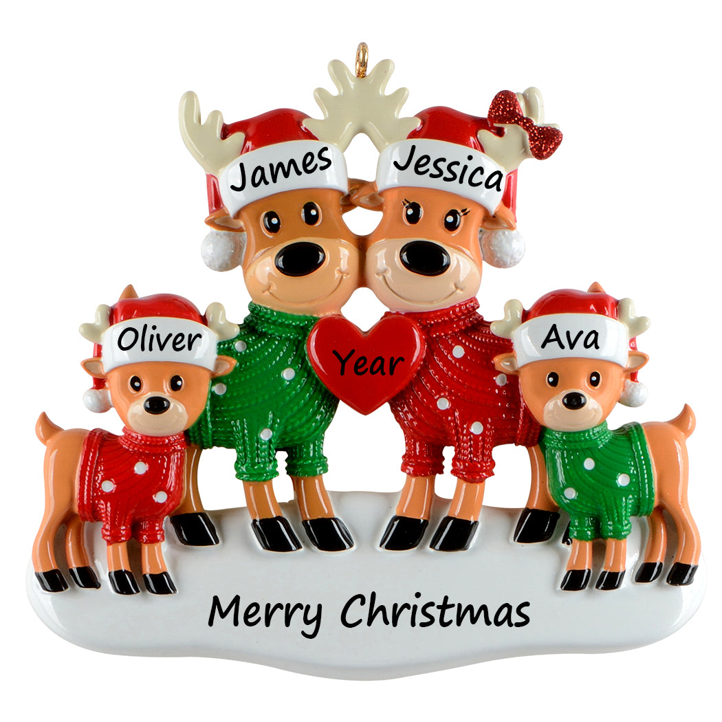 Personalized Christmas Sweater Reindeer Family of 4 Ornament