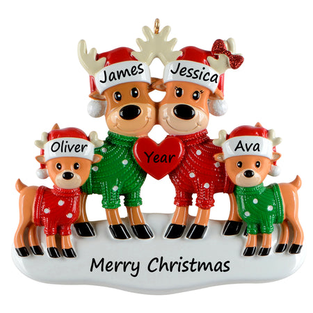 Personalized Christmas Sweater Reindeer Family of 4 Ornament