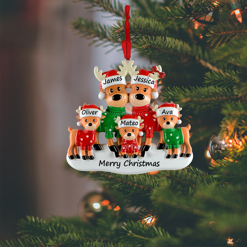 Personalized Christmas Sweater Reindeer Family of 5 Ornament