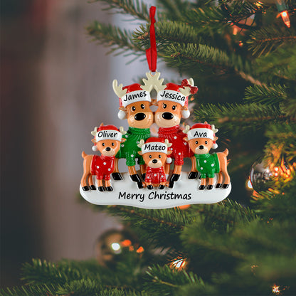Personalized Christmas Sweater Reindeer Family of 5 Ornament