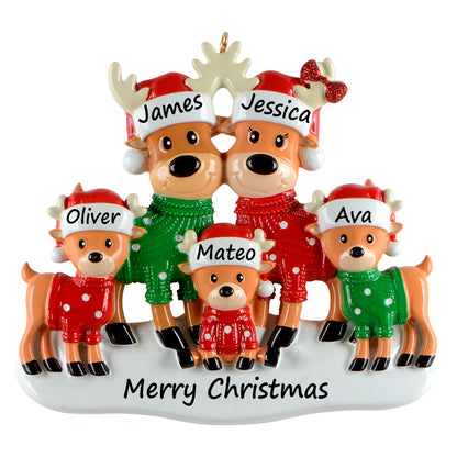 Personalized Christmas Sweater Reindeer Family of 5 Ornament