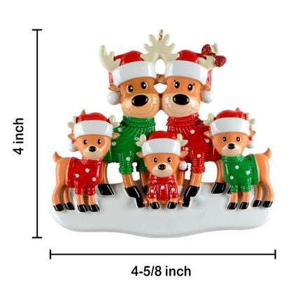 Personalized Christmas Sweater Reindeer Family of 5 Ornament